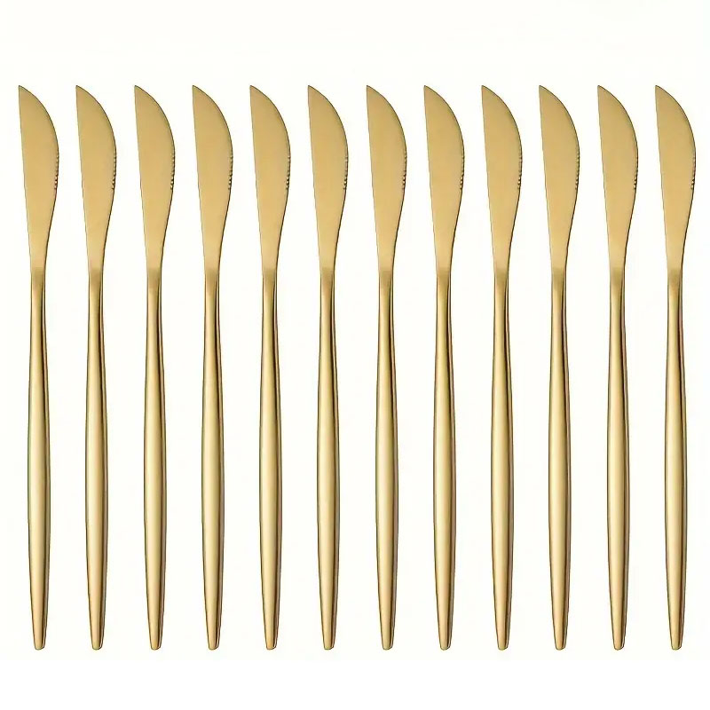 Commercial Kitchen Knives - 12 Uds. Cuchillos de cena dorados,