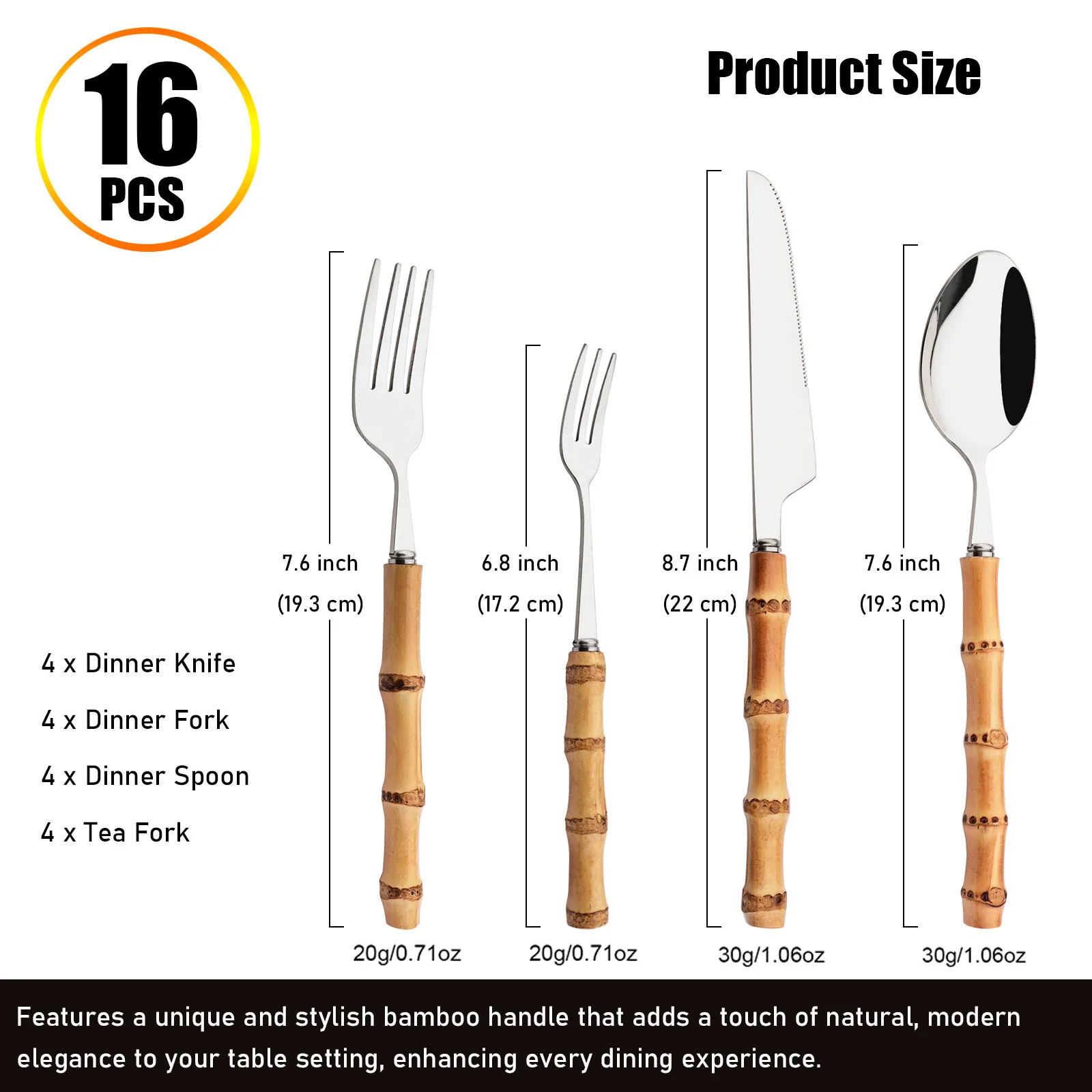 Juego de Cubiertos de Bambú de - Commercial Kitchen Knives reseña y precio